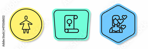 Set line Female, Feminism and Love yourself. Colored shapes. Vector