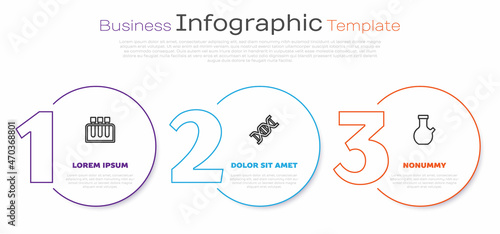 Set line Test tube, DNA symbol and . Business infographic template. Vector