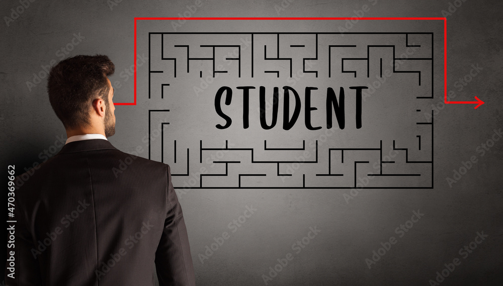 businessman drawing maze concept businessman drawing maze concept