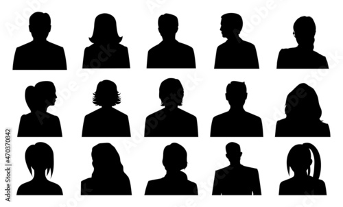 Avatar icon. Set man and woman head icon silhouette. Male and female avatar profile sign, face silhouette logo – stock vector
