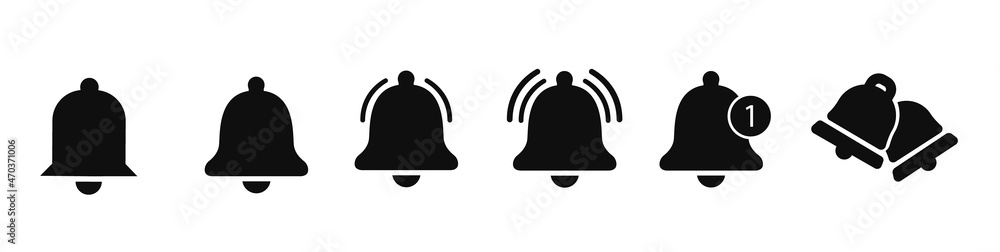 Bell icon. Notification alarm symbol. Incoming inbox message. Ringing bells. Alarm clock and smartphone application alert. stock vector. Bell icon. Notification alarm symbol. Incoming inbox message. Ringing bells. Alarm clock and smartphone application alert. stock vector.