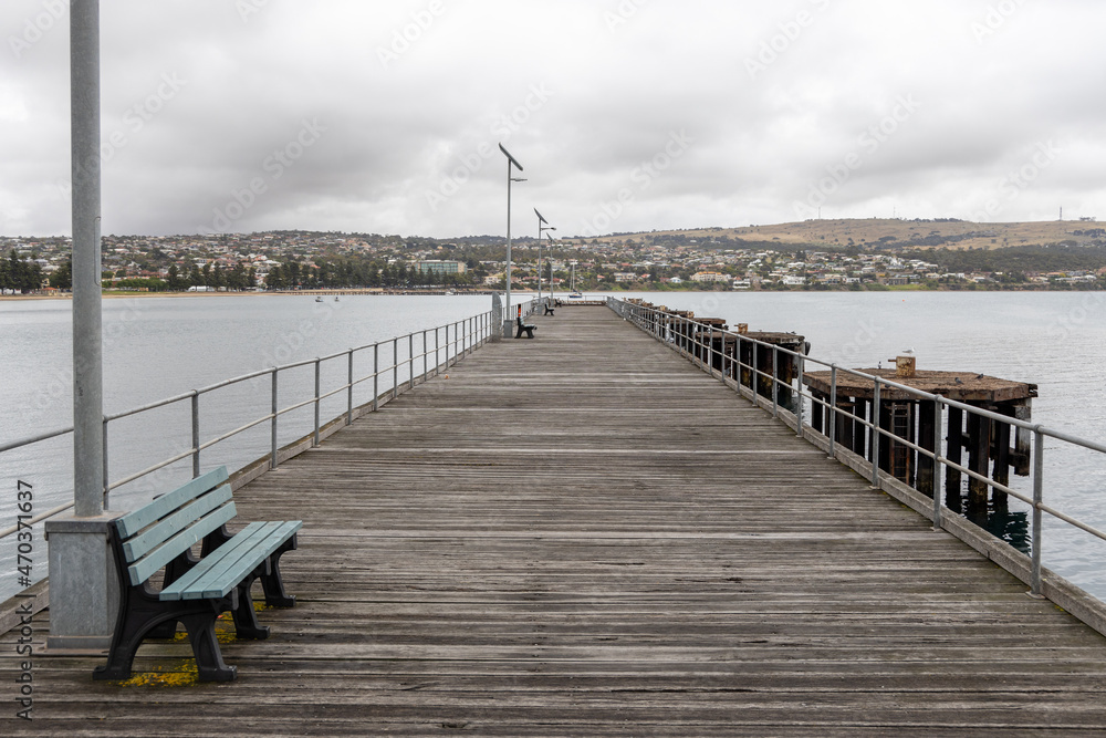 The brennan jetty looking back to the town of port lincoln located of the main wharf in Port Lincoln South Australia on November 19th 2021