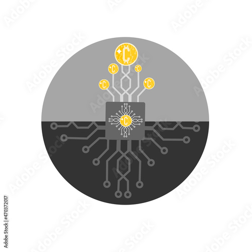 Illustration of cryptocurrency block chain technology.