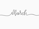 simple black March text calligraphic lettering continuous lines element for month theme like header, background, banner, cover, card, label, wallpaper, wrapping paper etc. vector design.