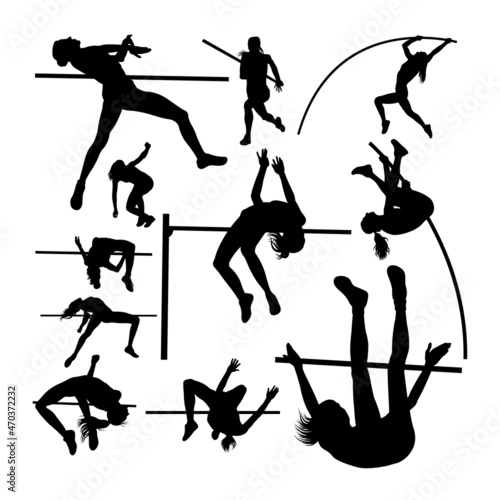 Pole vault athlete silhouettes. Good use for symbol, logo, icon, mascot, sign, or any design you want.