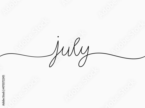 simple black July calligraphic continuous lettering text line month holiday theme element for header background, banner, cover, card, label, wallpaper. wrapping paper. seamless font vector design.