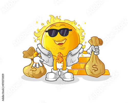 sun rich character. cartoon mascot vector