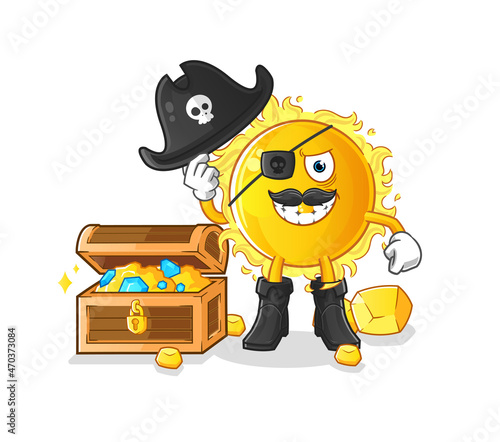 sun pirate with treasure mascot. cartoon vector