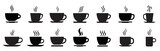Coffee Cup icons set. Cup of tea collection. Hot drink icon. Disposable cup. Cup coffee with steam. 