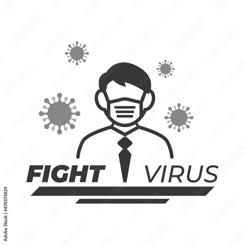 Faceless man (upper body) wearing a mask vector illustration icon. Coronavirus (influenza hay fever etc.) prevention