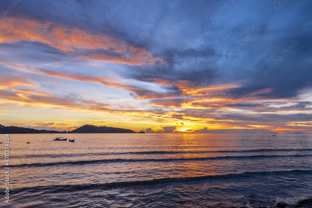 Panoramic View of Patong Beach with the vibrant multi colours of the sunset  Phuket Thailand 