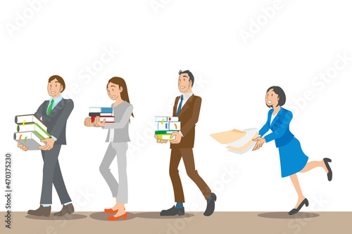 資料を運ぶビジネスマンとビジネスウーマン 