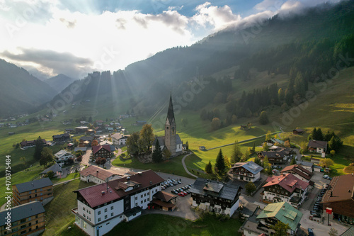 Scenic aerial photography of the village of Mittelberg, Austria