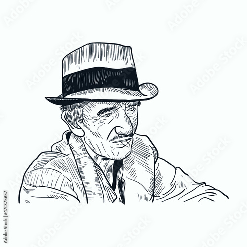 Vintage hand drawn sketch hat old man