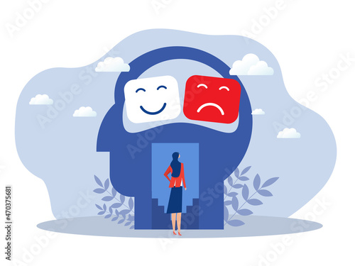 Woman Choice between positive and negative emotions on head human vector illustrator