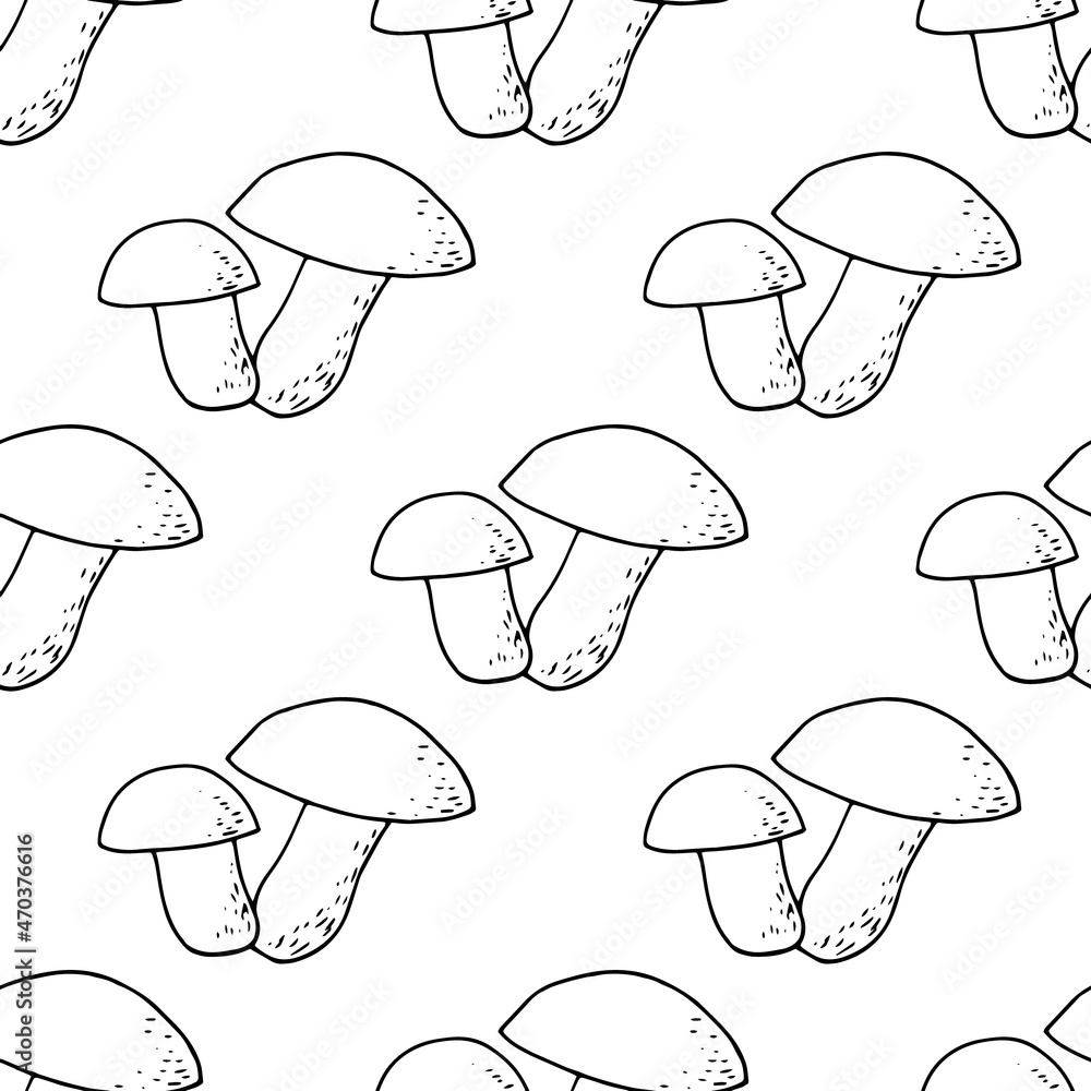 mushroom seamless pattern hand drawn. vector, minimalism, scandinavian, monochrome, nordic. porcini mushroom, textiles, wallpaper, wrapping paper, background. mushroom seamless pattern hand drawn. vector, minimalism, scandinavian, monochrome, nordic. porcini mushroom, textiles, wallpaper, wrapping paper, background.