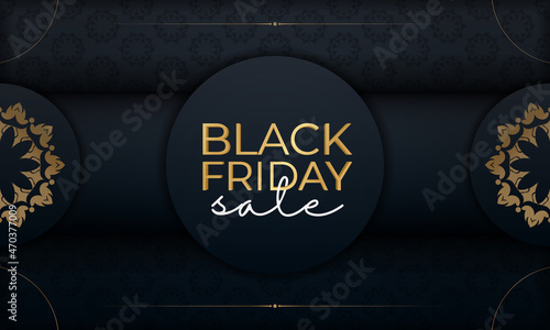 Advertising For black friday in blue with vintage gold ornaments