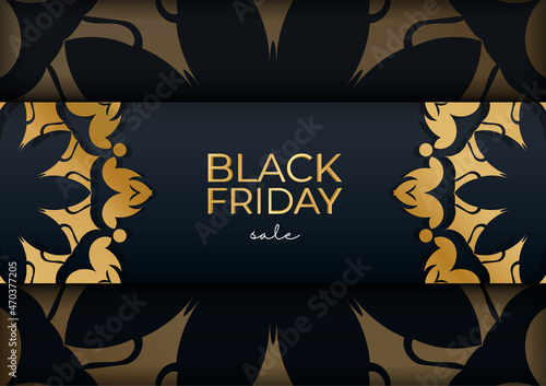 Advertising sale black friday blue color round gold pattern