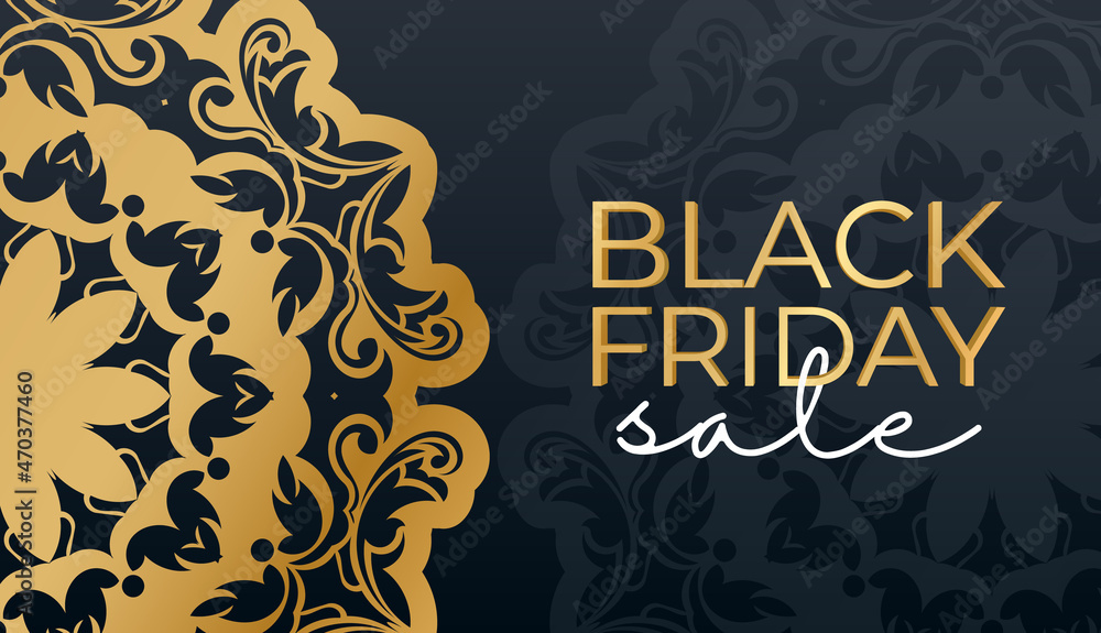 Fototapeta premium Baner For Black Friday in blue with round gold ornament