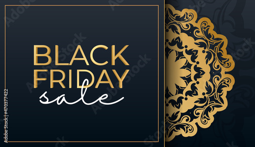 Baner For black friday in blue with abstract gold pattern