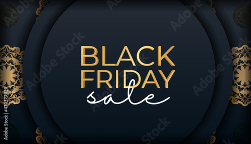 Baner for black friday in blue with geometric gold ornament
