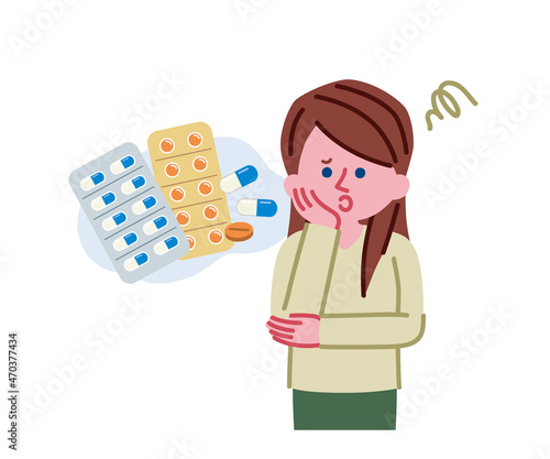 薬について疑問を持っている女性のイラスト