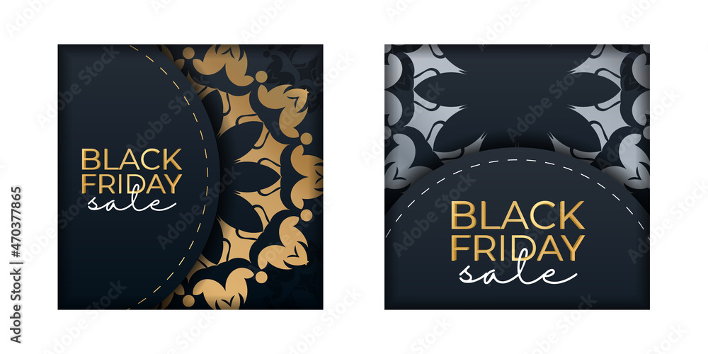 Blue Black Friday Sale Baner with Round Gold Ornament