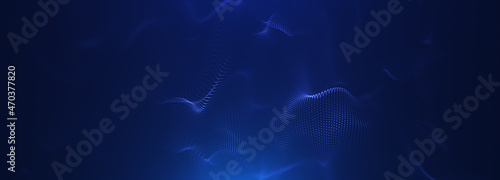 Abstract colorful digital particles wave with bokeh and light background, 3d render wave line dot background, line wave light glowing effect particular background.	