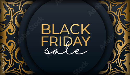 Blue Black Friday Sale Baner with Vintage Gold Pattern