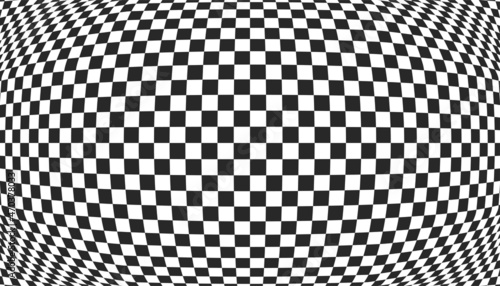 Distorted surface. Chess background with distortion. Optical illusion banner