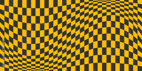 Flag optical illusion. Distorted chessboard
