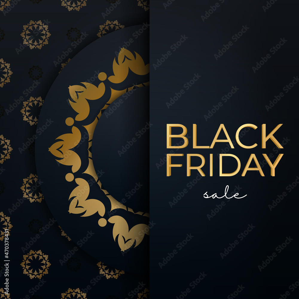 Blue black friday sale poster with luxury gold pattern