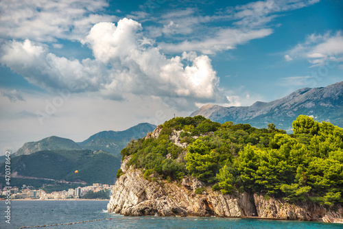 Adriatic coastline view at Sveti Stefan,Montenegro.