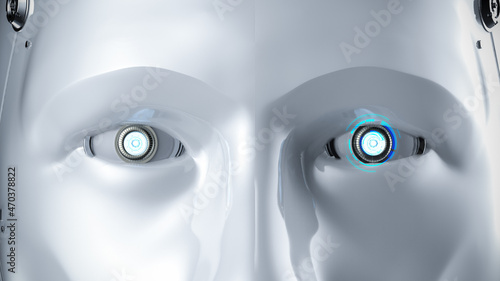 Close up artificial intelligence robot or cyborg photo