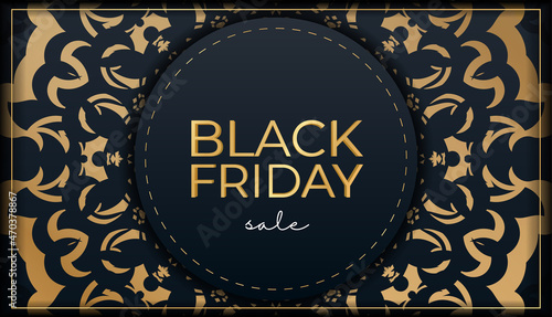 Blue friday black friday poster with greek gold ornament