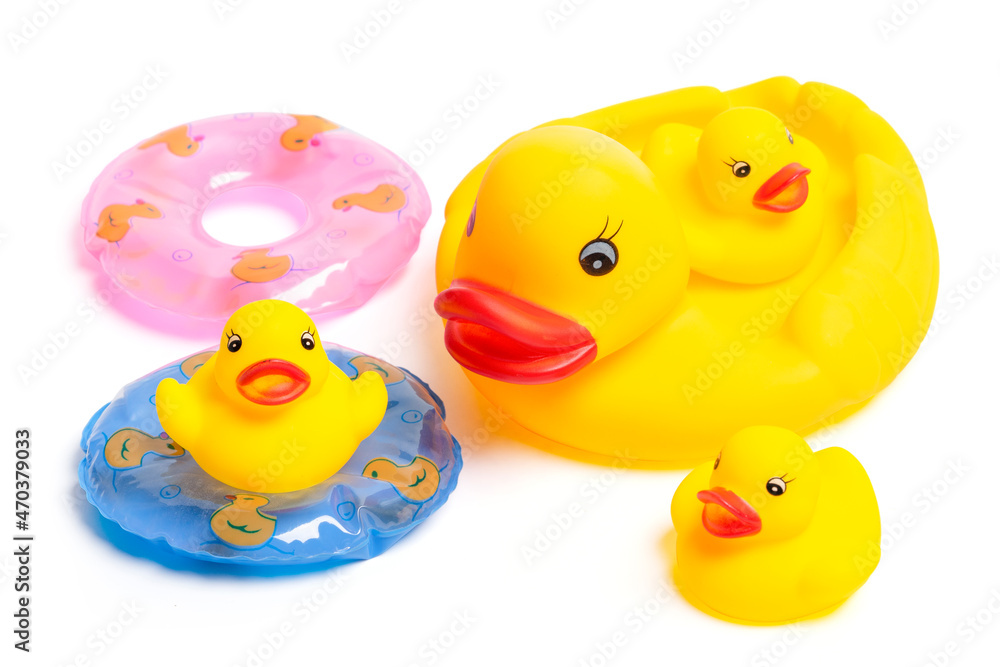 Rubber ring and duck.for summer beach isolated on white background Rubber ring and duck.for summer beach isolated on white background