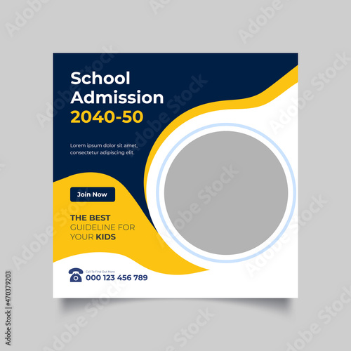 School admission social media post design template. Back to school online marketing banner layout.