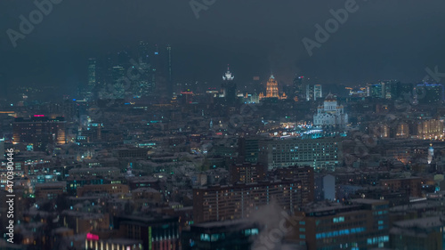 Night Moscow in winter  view from a drone
