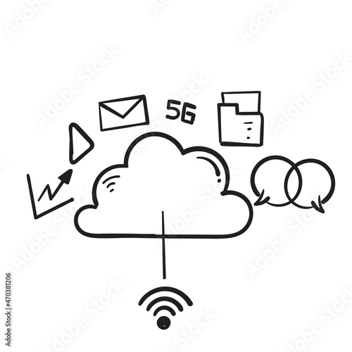 hand drawn doodle cloud computing server icon concept illustration vector