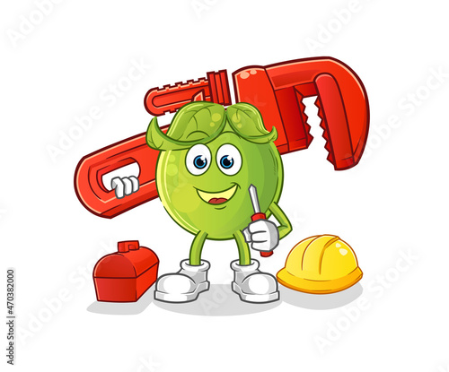pea plumber cartoon. cartoon mascot vector