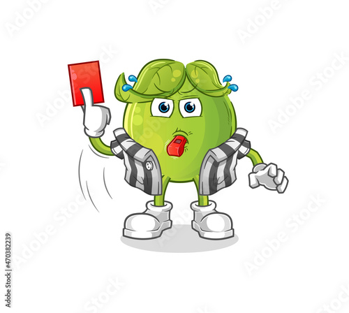 pea referee with red card illustration. character vector