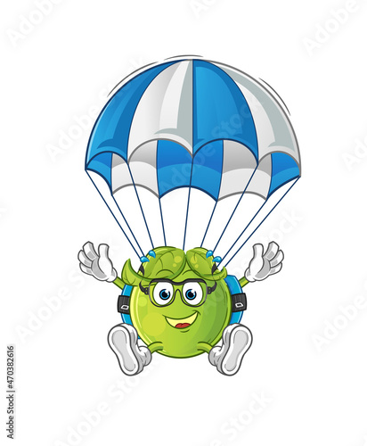 pea skydiving character. cartoon mascot vector