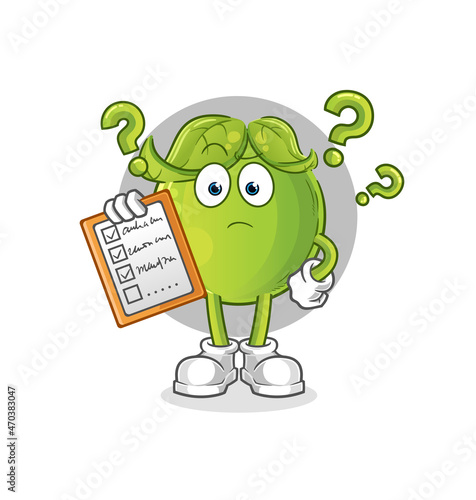 pea schedule list vector. cartoon character