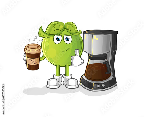 pea drinking coffee illustration. character vector