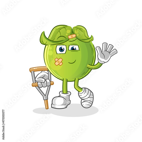 pea sick with limping stick. cartoon mascot vector