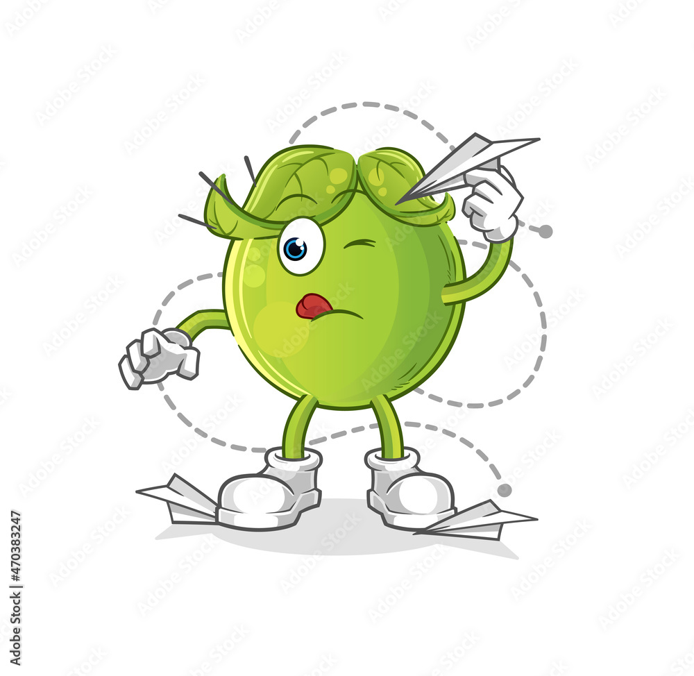 pea with paper plane character. cartoon mascot vector pea with paper plane character. cartoon mascot vector