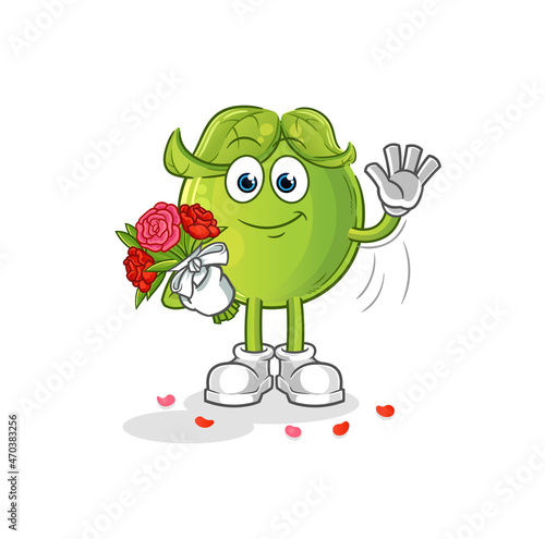 pea with bouquet mascot. cartoon vector