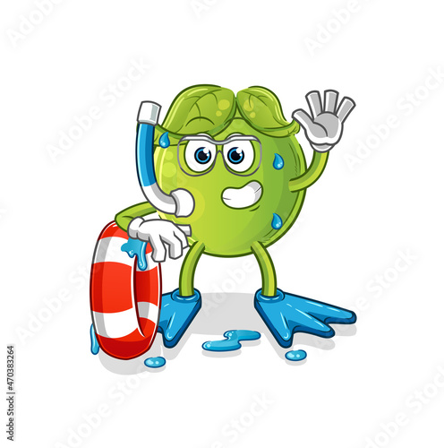 pea swimmer with buoy mascot. cartoon vector