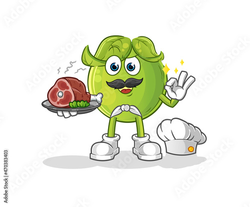 pea chef with meat mascot. cartoon vector