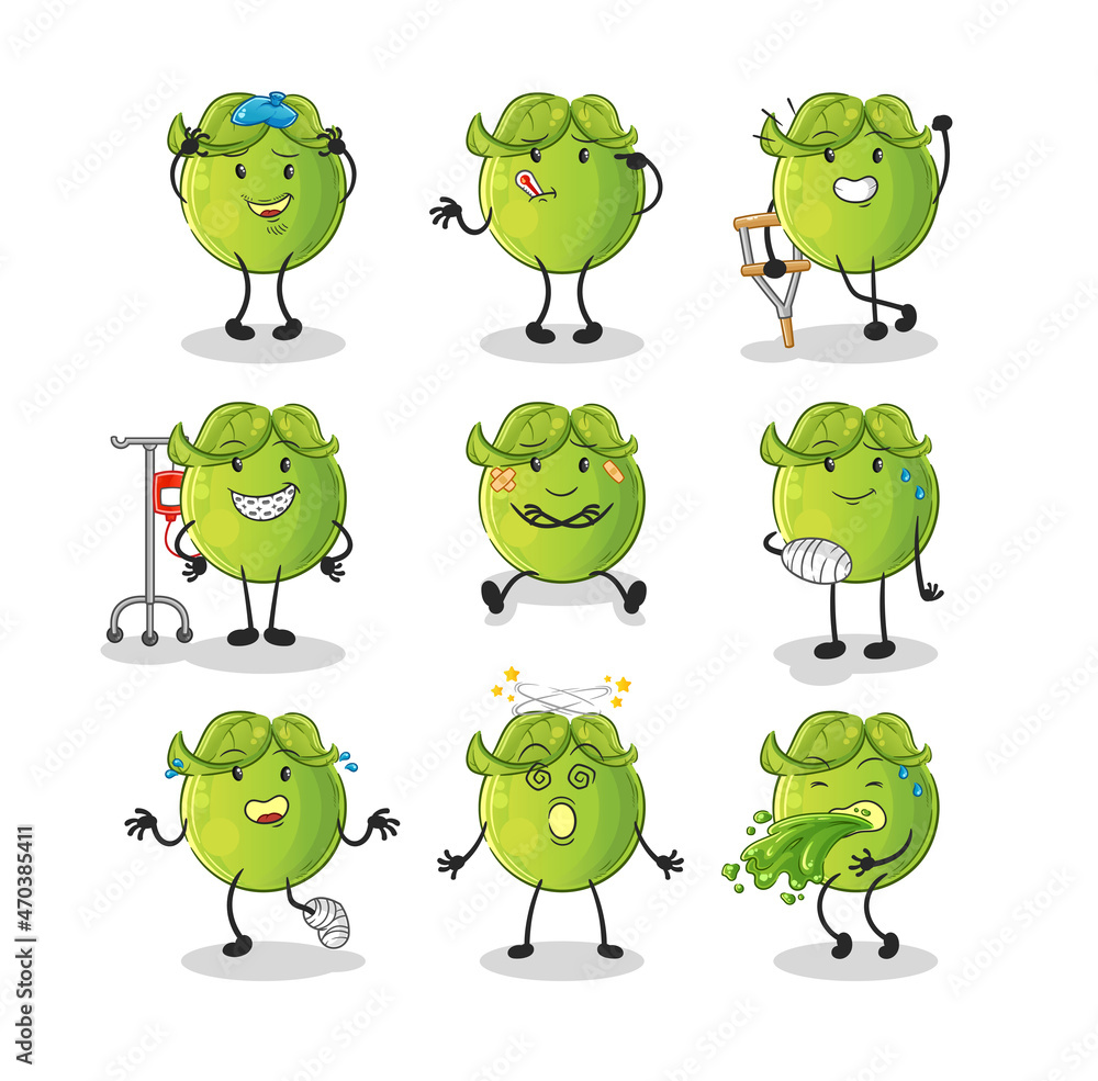 Obraz premium pea sick group character. cartoon mascot vector